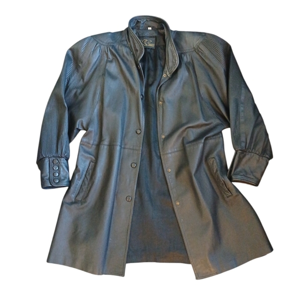 Vintage Women’s Black Leather Coat by KC Direct 3/4 Length Jacket Size Large - Picture 12 of 12